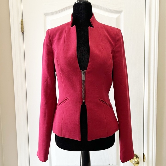 Ricki’s Blazer Cropped Slim Fit Zipper Front Ponte Knit Red Size 0 - Picture 16 of 16